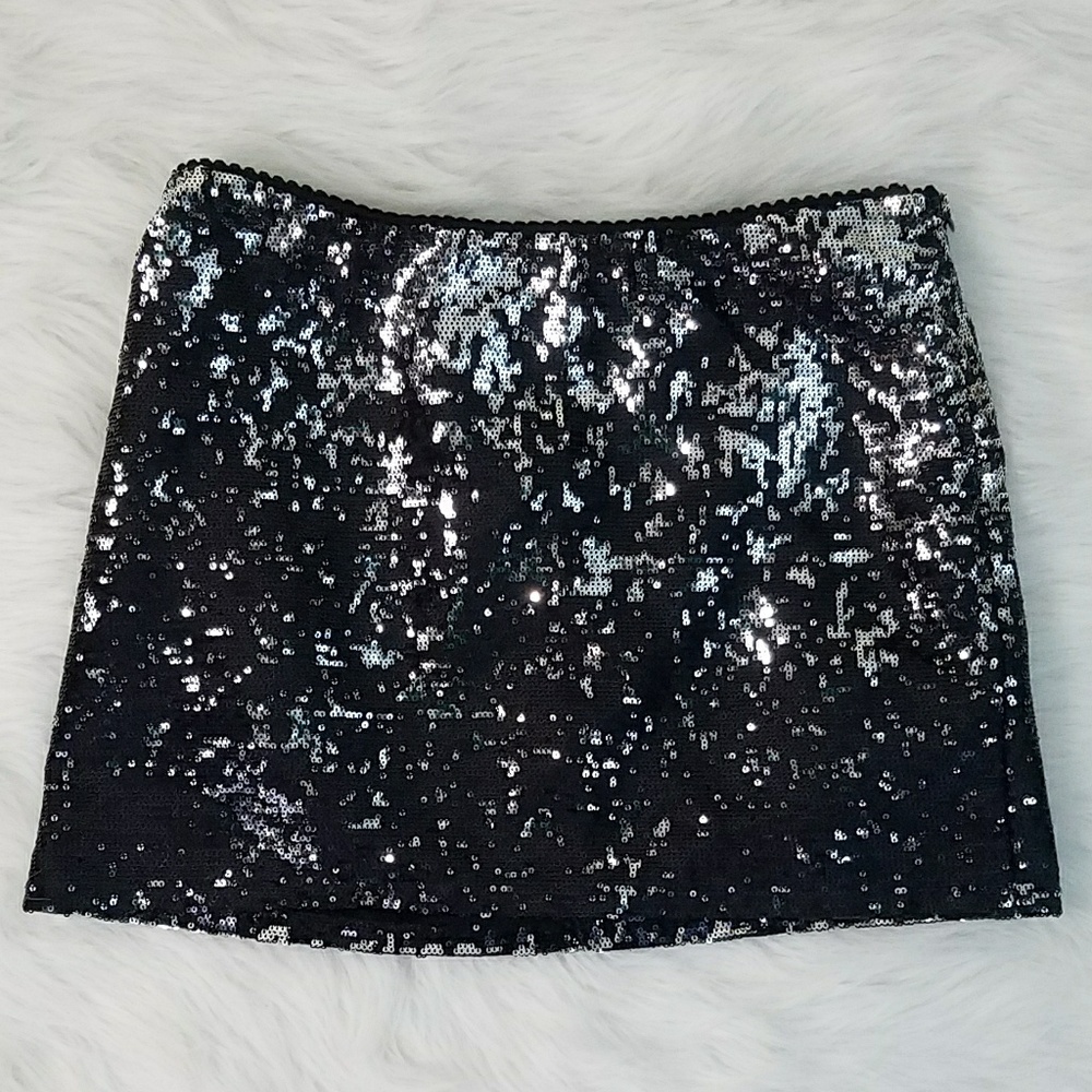 Cute Black Sequence Lined Mini Skirt size Medium